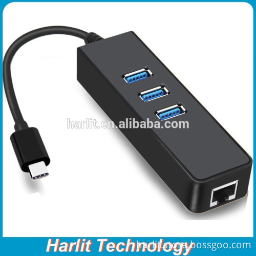 3 Ports USB Type C Hub High Speed Data Transfer Type C Hub with Ethernet Port